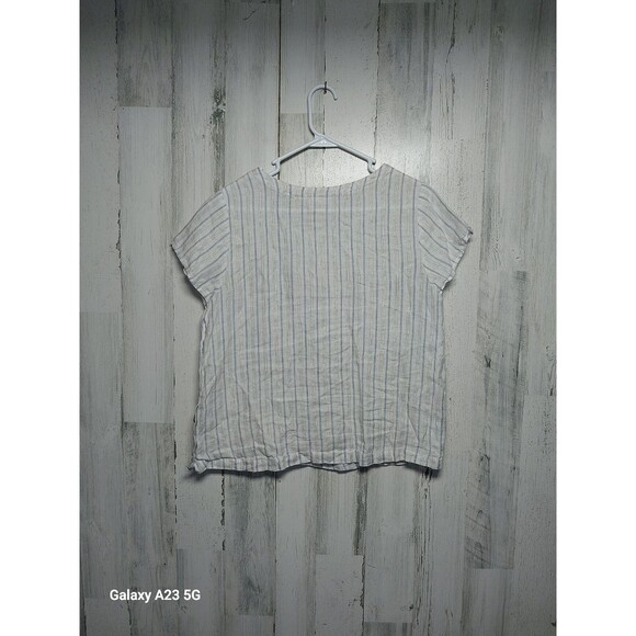 Cynthia Rowley White Blue Gold Striped Short Sleeve Linen Top Size Medium - Picture 4 of 6